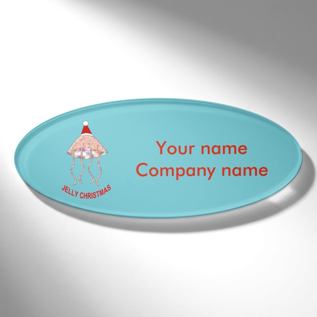 Badge D'identification Étiquette Nom personnalisé de la méduse de Noël (Devant)