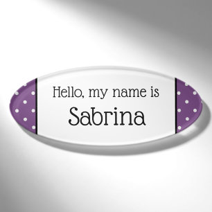 Badge D'identification Étiquette Nom Pois violet X Bonjour Mon nom