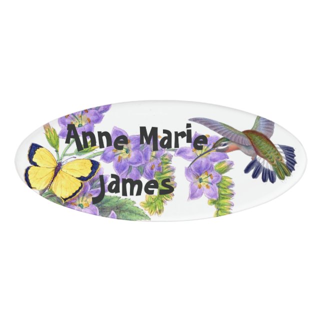 Badge D'identification Étiquette nommée florale de fleurs de papillon (Devant)