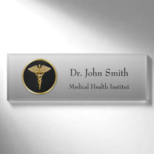 Badge D'identification Étiquette nommée Médicale de caducée d'or