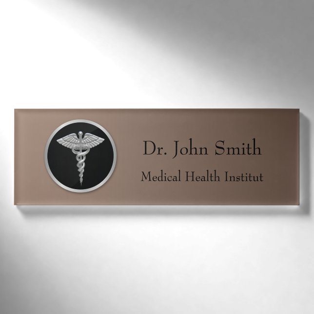 Badge D'identification Étiquette nommée Médicale de caducée d'or (Devant)