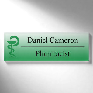 Badge D'identification Étiquette verte personnalisée de nom de pharmacien