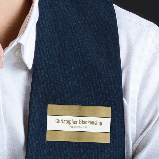 Badge D'identification Faux Metallic Professional Brossé Gold Texte noir (gold and white magnetic back name tag)