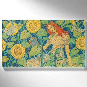 Badge D'identification Femme-fille de fleurs dans le jardin de tournesol