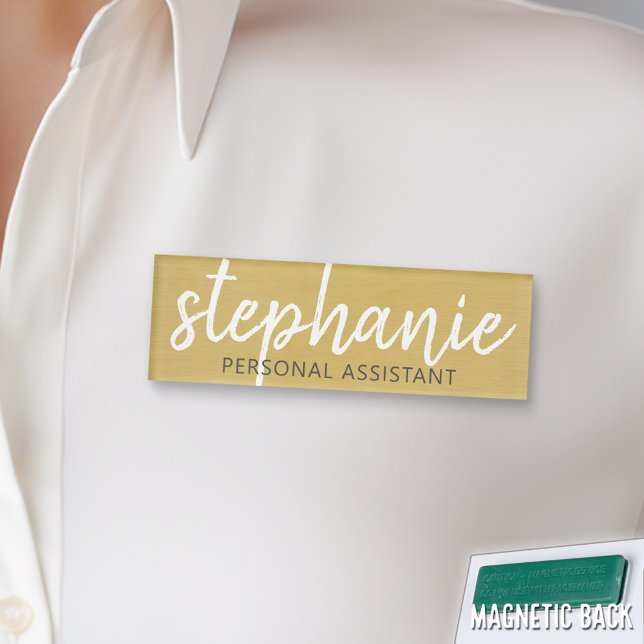 Badge D'identification Fille Gold Foil Impression - Nom énorme Script et  (Custom Name Tag - Personalize )