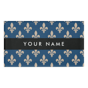 Badge D'identification Fleur de Lis, Beige sur Bleu Nuit, Royal, Votre No