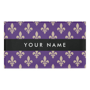 Badge D'identification Fleur de Lis Motif, Français, Royal, Crème, Violet