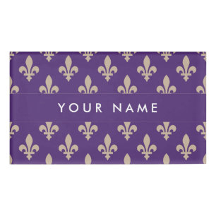 Badge D'identification Fleur de Lis Motif, Français, Royal, Crème, Violet