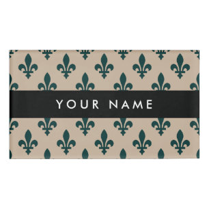 Badge D'identification Fleur de Lis, Vert sur Beige, Royal, Votre Nom