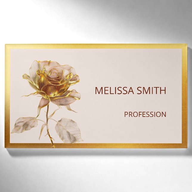 Badge D'identification Fleur Rose or Ethereal (Devant)
