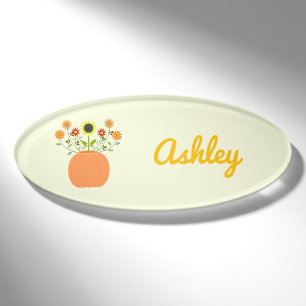 Badge D'identification Fleurs d'action de grâces en Citrouille Nom person