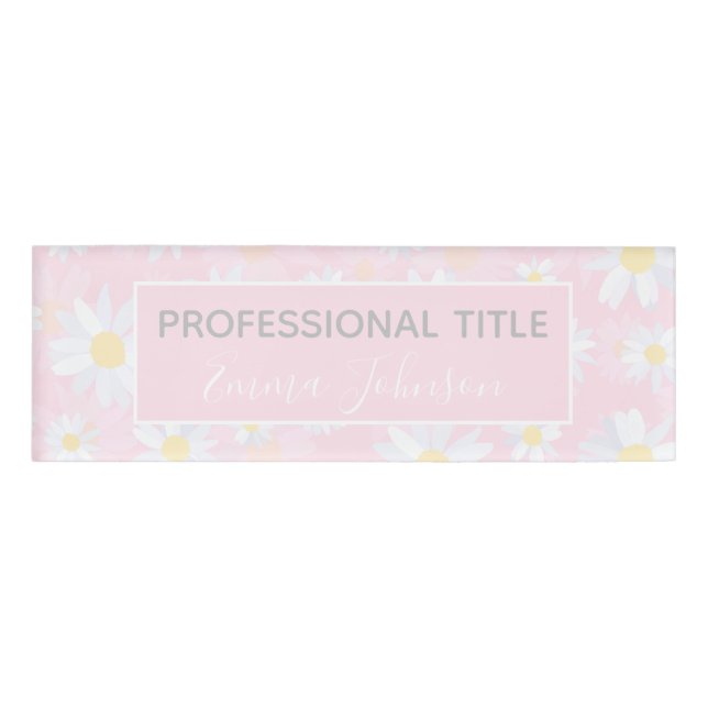 Badge D'identification Fleurs marguerites blanches Florales roses (Devant)