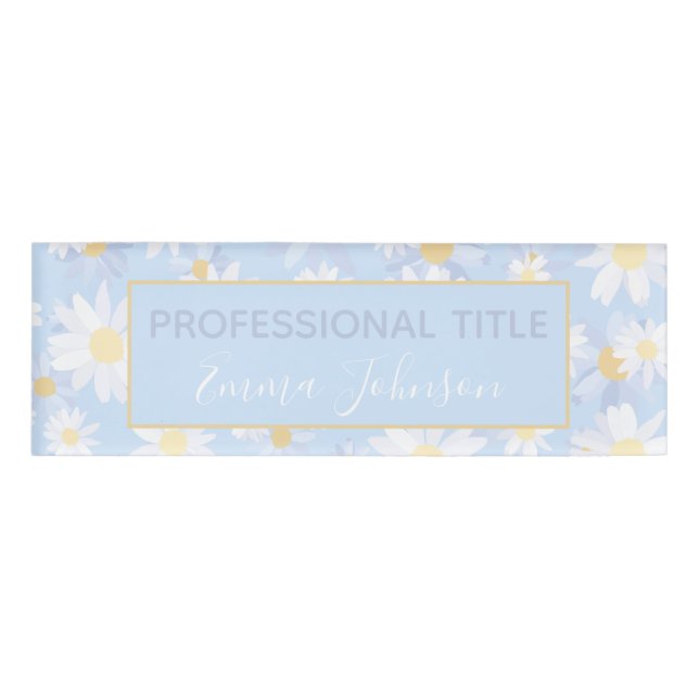 Badge D'identification Fleurs marguerites Bleues Classiques (Devant)