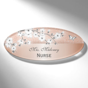 Badge D'identification Floral Cherry Blossoms Rose Gold Parties scintilla