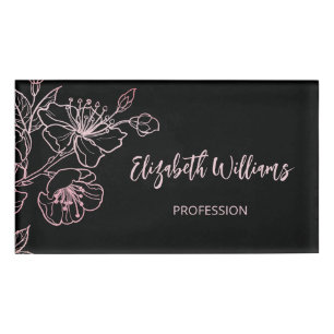 Badge D'identification Floral noir rose rose or