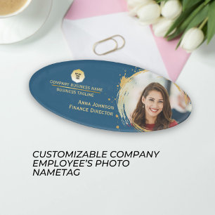 Badge D'identification Gold & Blue, Ajouter Logo de l'entreprise et photo