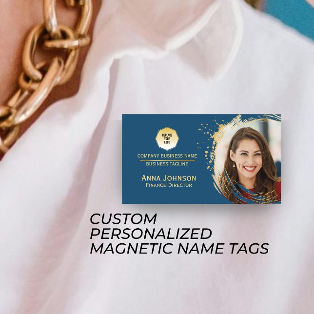 Badge D'identification Gold & Blue, Custom Company Logo and Staff Photo (Créateur téléchargé)