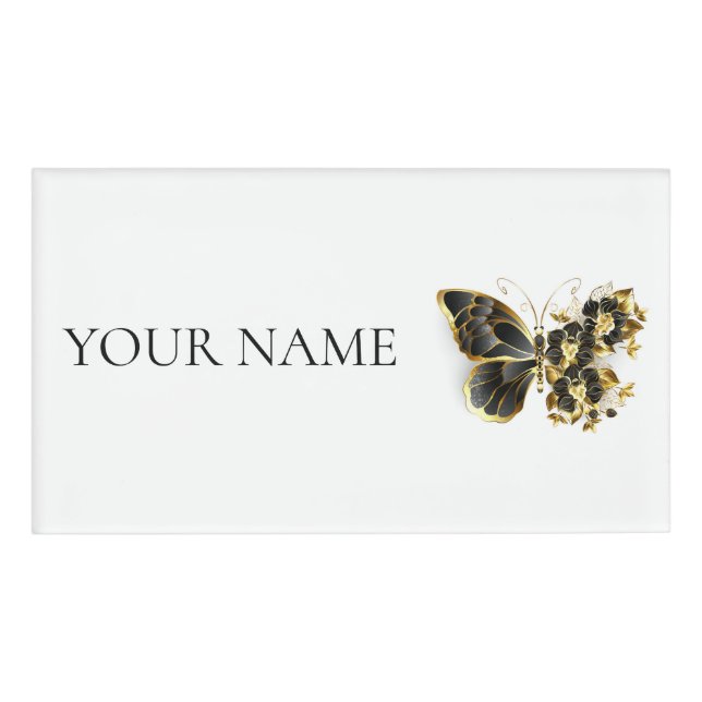 Badge D'identification Gold flower Butterfly with Black Orchid (Devant)