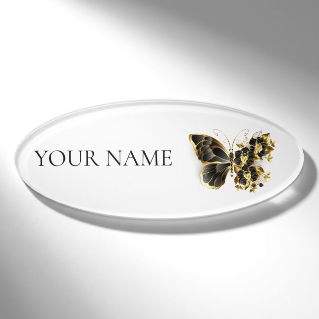 Badge D'identification Gold flower Butterfly with Black Orchid (Devant)