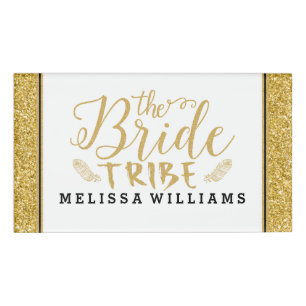 Badge D'identification Gold GlitterThe Bride Tribe-Modern Text design