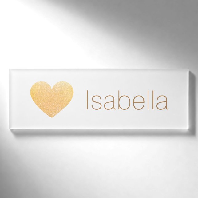 Badge D'identification Gold Parties scintillant Heart Salon Nom de l'empl (Devant)