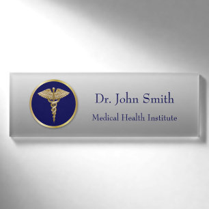 Badge D'identification Gold Professional Médicale Caduceus Blue