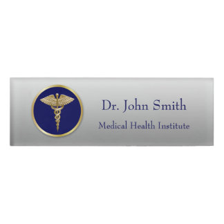 Badge D'identification Gold Professional Médicale Caduceus Blue