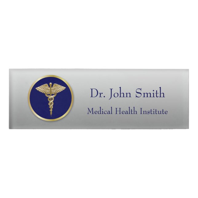 Badge D'identification Gold Professional Médicale Caduceus Blue (Devant)