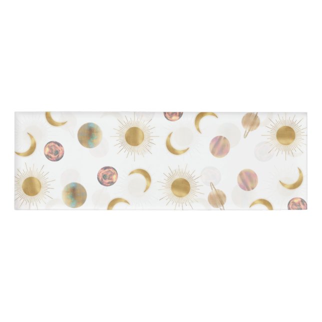 Badge D'identification Gold Sun Moon Planètes Space Illustration blanche (Devant)