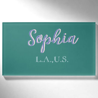 Badge D'identification GREEN add name girl boss text PURPLE elegant