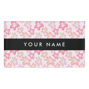 Badge D'identification Hibiscus rose, Fleurs roses, Votre nom