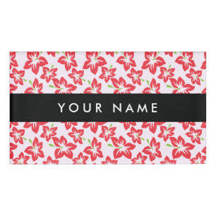 Badge D'identification Hibiscus Rouge, Fleurs Rouges, Votre Nom