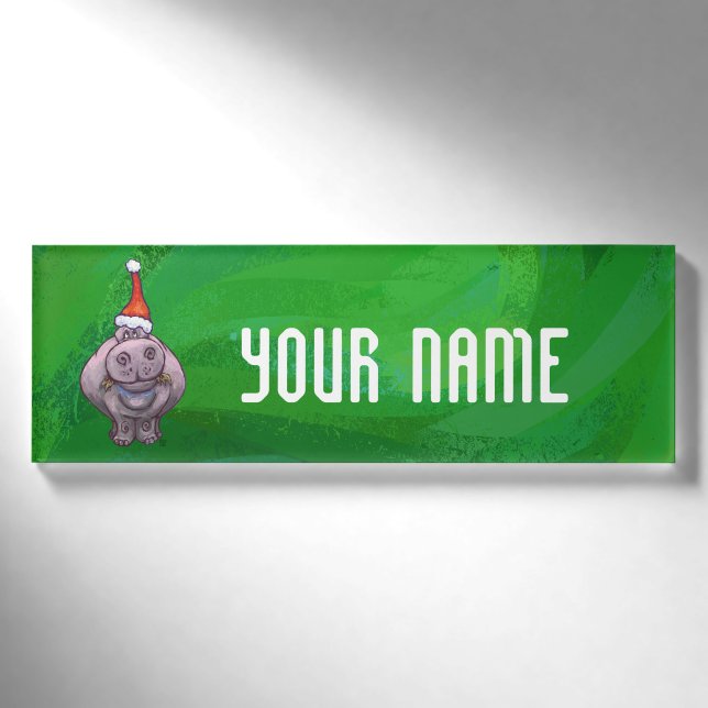 Badge D'identification Hippo Festif Sur Vert (Devant)