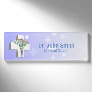 Badge D'identification Holographique Médicale 3D Caduceus Croix blanche