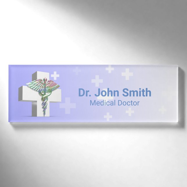 Badge D'identification Holographique Médicale 3D Caduceus Croix blanche (Devant)