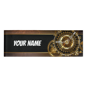 Badge D'identification Horloge Steampunk avec des engrenages anciens