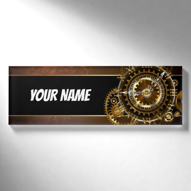 Badge D'identification Horloge Steampunk avec des engrenages anciens (Devant)