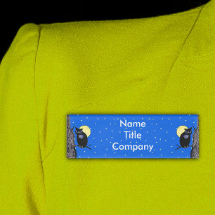 Badge D'identification Illustration de hibou noir sur fond de lune jaune 