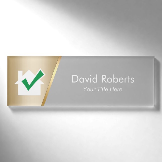 Badge D'identification Immobilier Agent House Icône Modern Gold (Devant)