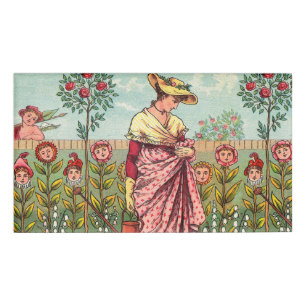 Badge D'identification Jardin Fleurir Femme Art Antique