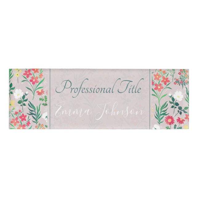 Badge D'identification Jolies fleurs d'aquarelle Botanique (Devant)