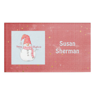 Badge D'identification Joyeux Noël hiver Snowman Plaid Scarf Holiday