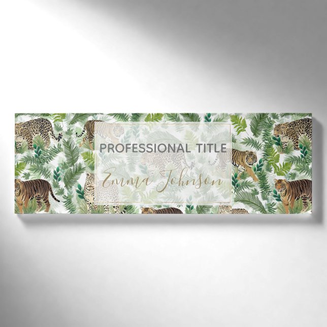 Badge D'identification Léopards modernes Tigres Jungle Plantes (Devant)