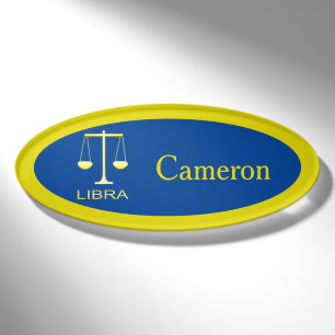 Badge D'identification Libra Golden Scales Star Sign Nom personnalisé