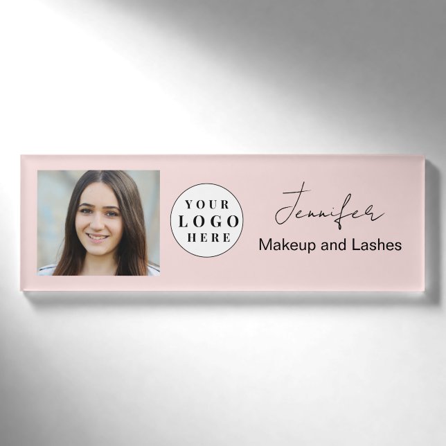 Badge D'identification Logo de script rose vif Maquillage photo (Devant)