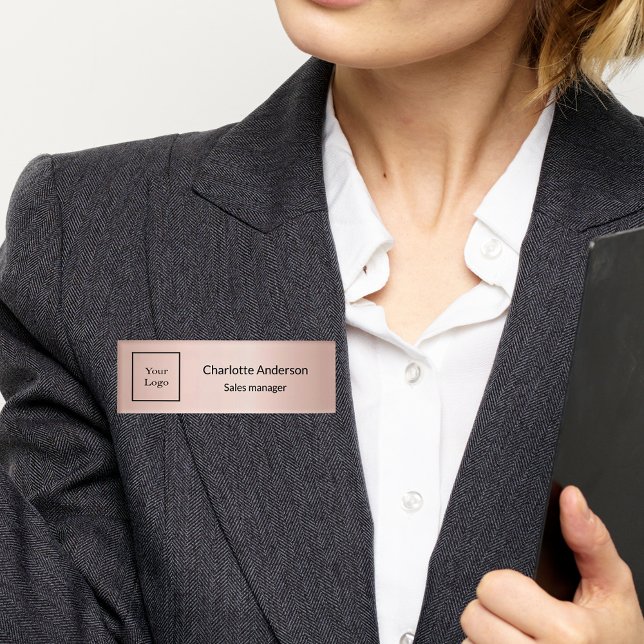 Badge D'identification Logo d'entreprise rose or employé élégant (Créateur téléchargé)