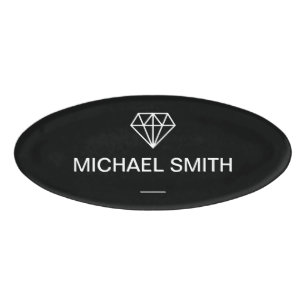 Badge D'identification Logo élégant noir et blanc simple de diamant