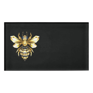 Badge D'identification Logo Faux Gold Foil Bee Polygonal sur Noir