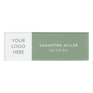 Badge D'identification Logo Personnalisé Blanc & Sage Vert Monogramme