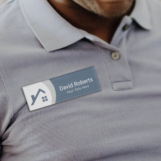 Badge D'identification Logo personnalisé de l'agent immobilier Dusty Blue (Créateur téléchargé)